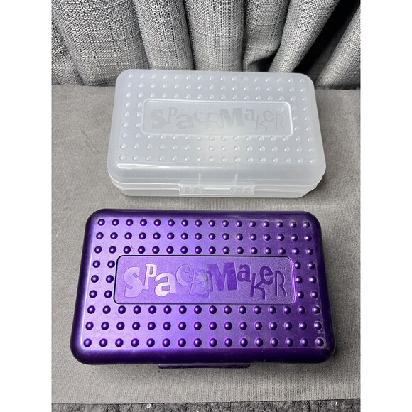SpaceMaker Retro Plastic Pencil Boxes Purple Clear Stackable Lot of 2 - Picture 1 of 13